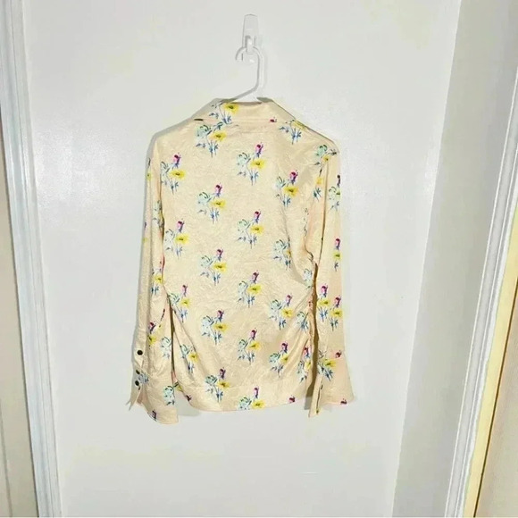 NWT GANNI Yellow Floral Satin Blouse Ruched Crinkled Button Front Top - Picture 10 of 11